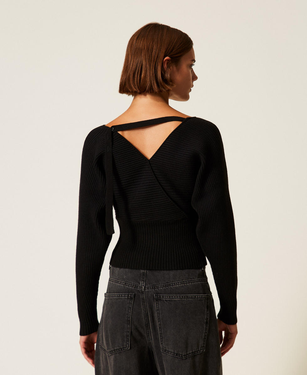 Maglia con incrocio a costine Nero Donna 252LI3QBB_00006_03