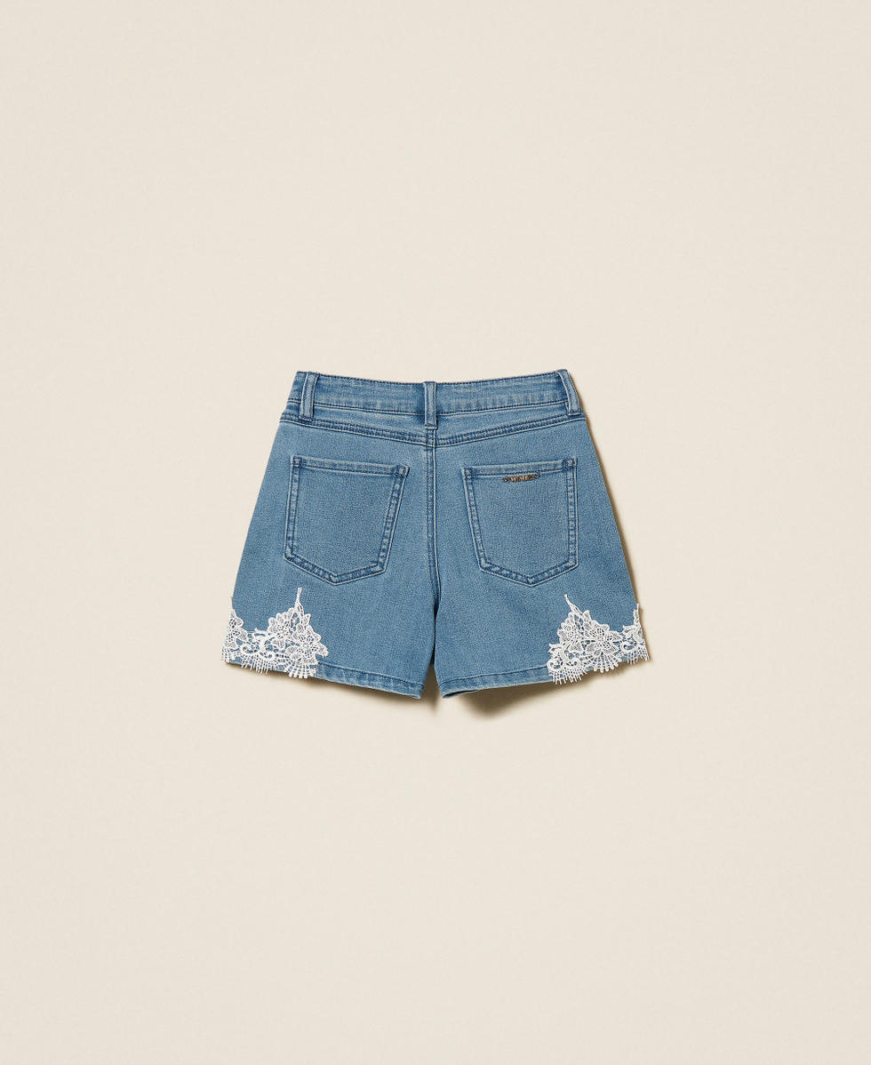 Short en jean avec dentelle Bleu Jean Moyen Fille 261GJ2081_03451_S1