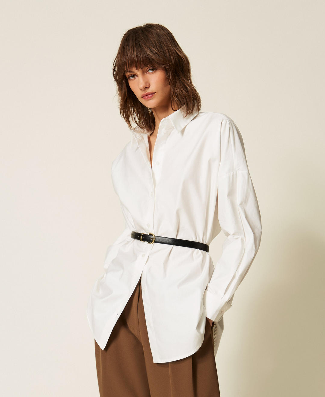 Chemise en popeline avec ceinture