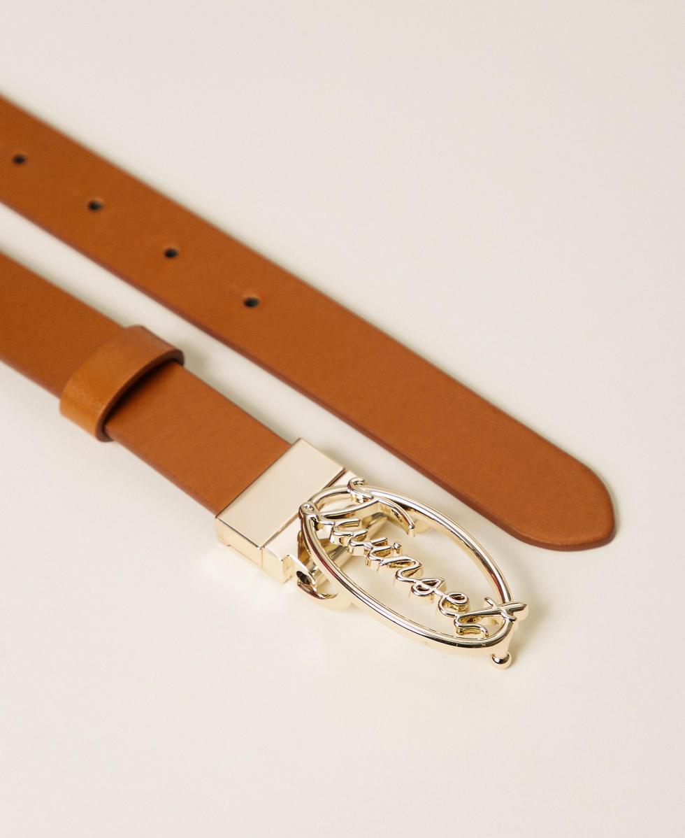 Reversible belt with lettering logo Two-tone "Leather" Brown / Black Girl 261GJ5014_06228_02