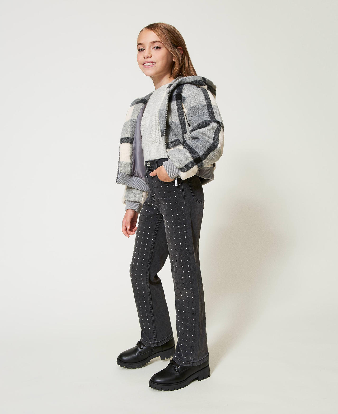 Five-pocket jeans with studs Old Black Denim Girl 242GJ2272_11835_02