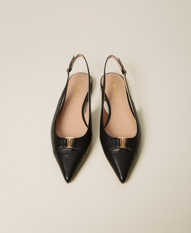 Slingback-Ballerina aus Leder Schwarz Frau 261TCP036_00006_04