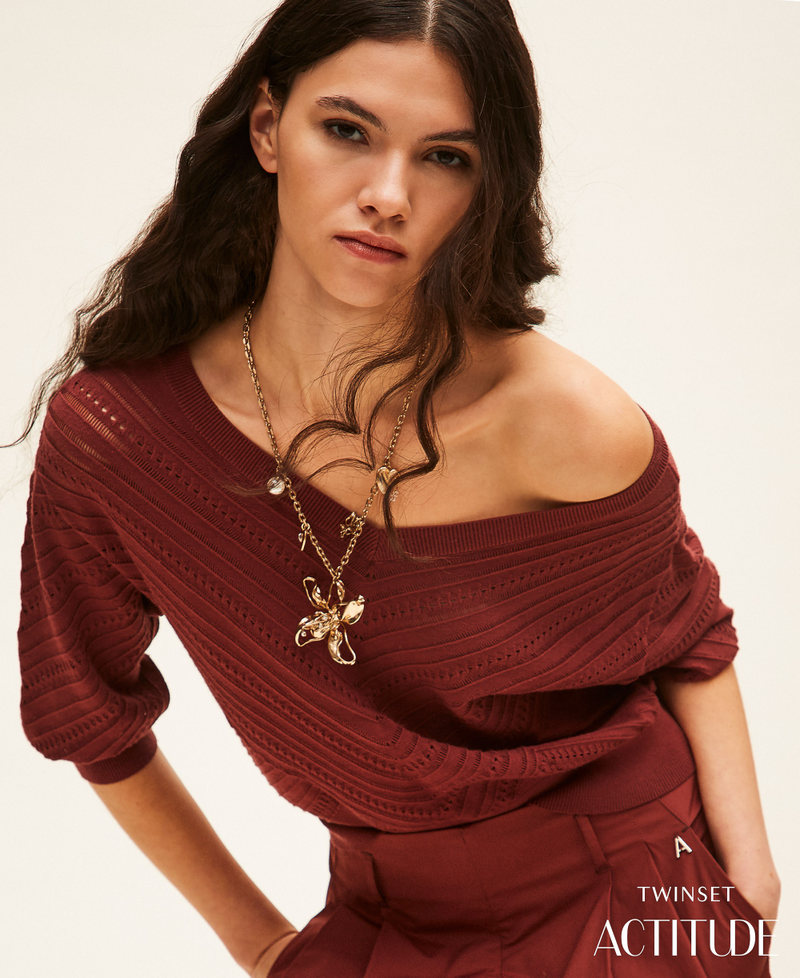 Chevron openwork jumper Brown Red Clay Woman 261AT3040_00260_PA