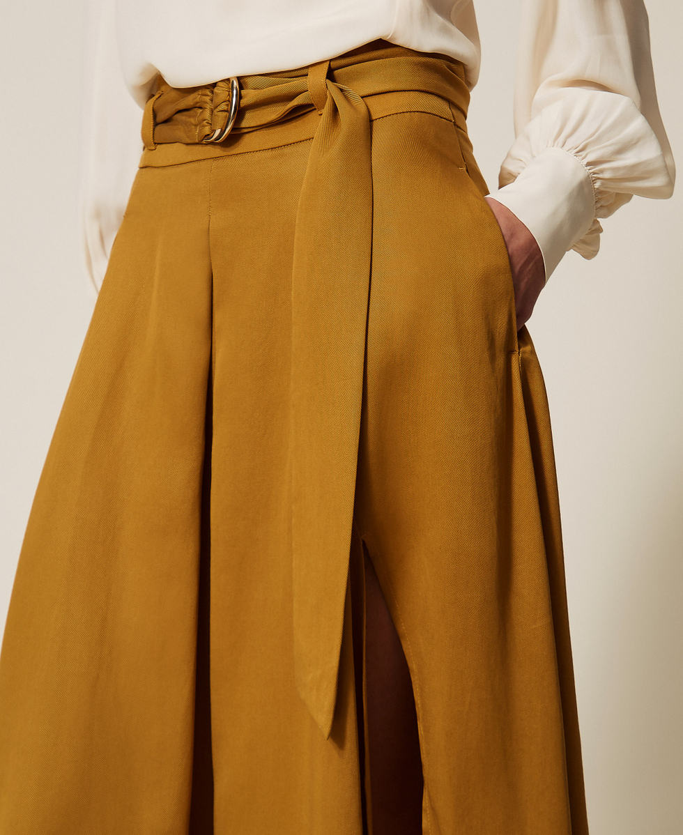 Long twill skirt with belt Woody Brown Woman 261TP2533_12891_04