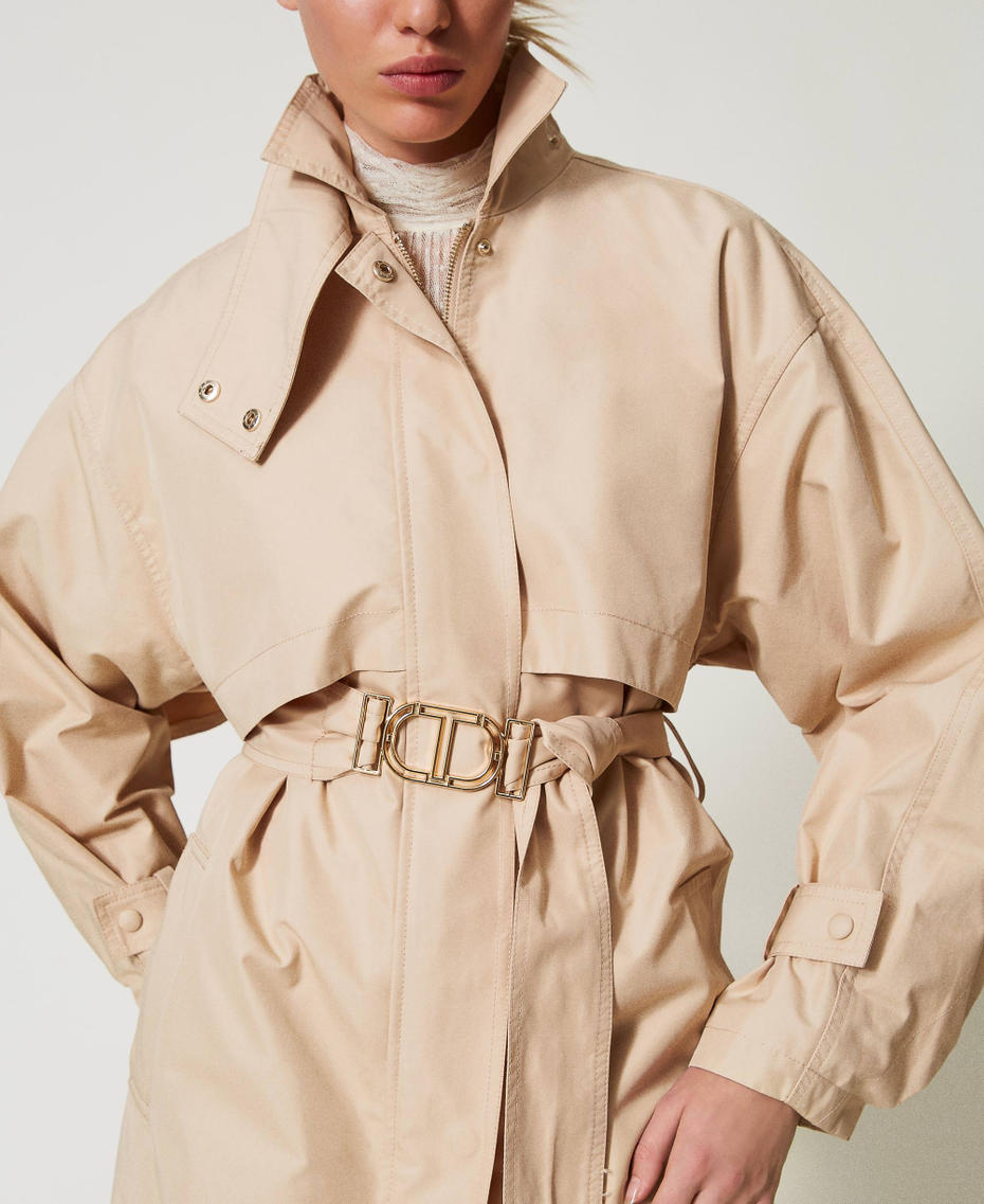 Short twill trench coat with belt Rope Beige Woman 251TP2661_12145_04