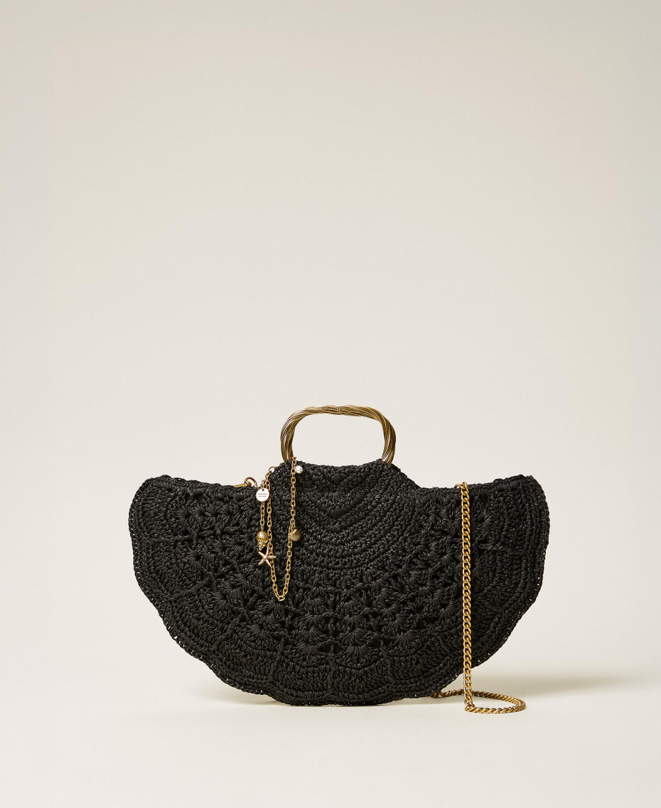 Crochet raffia shoulder bag Black Woman 261TD8320_00006_01