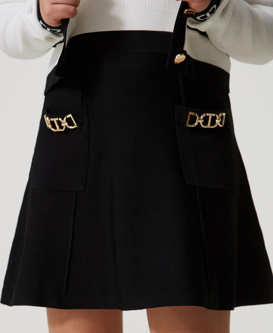 Knit miniskirt with Oval T clasps Black Girl 251GJ3QW3_00006_04