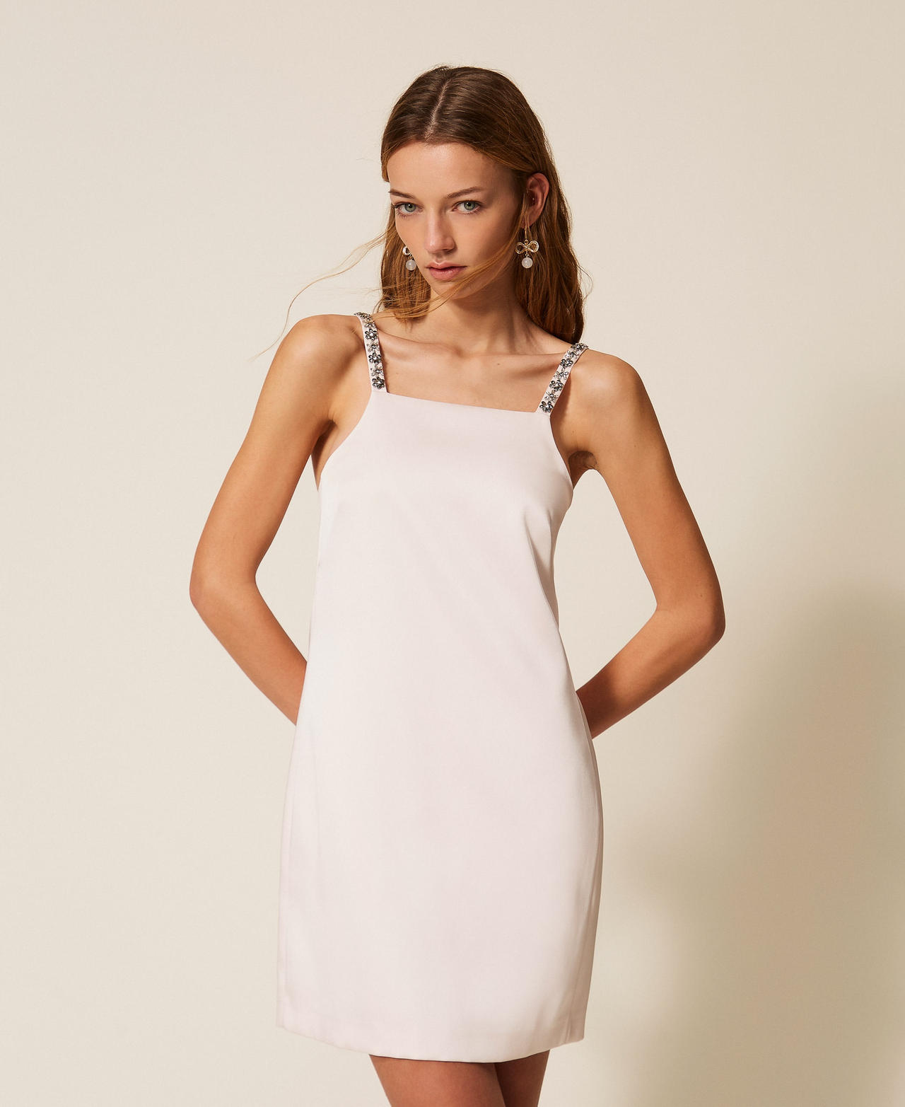 Twinset Women's Pink Sand Short Duchesse Dress With Embroidery