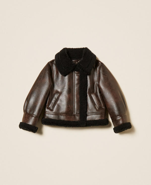 Bomber effetto pelle con faux fur