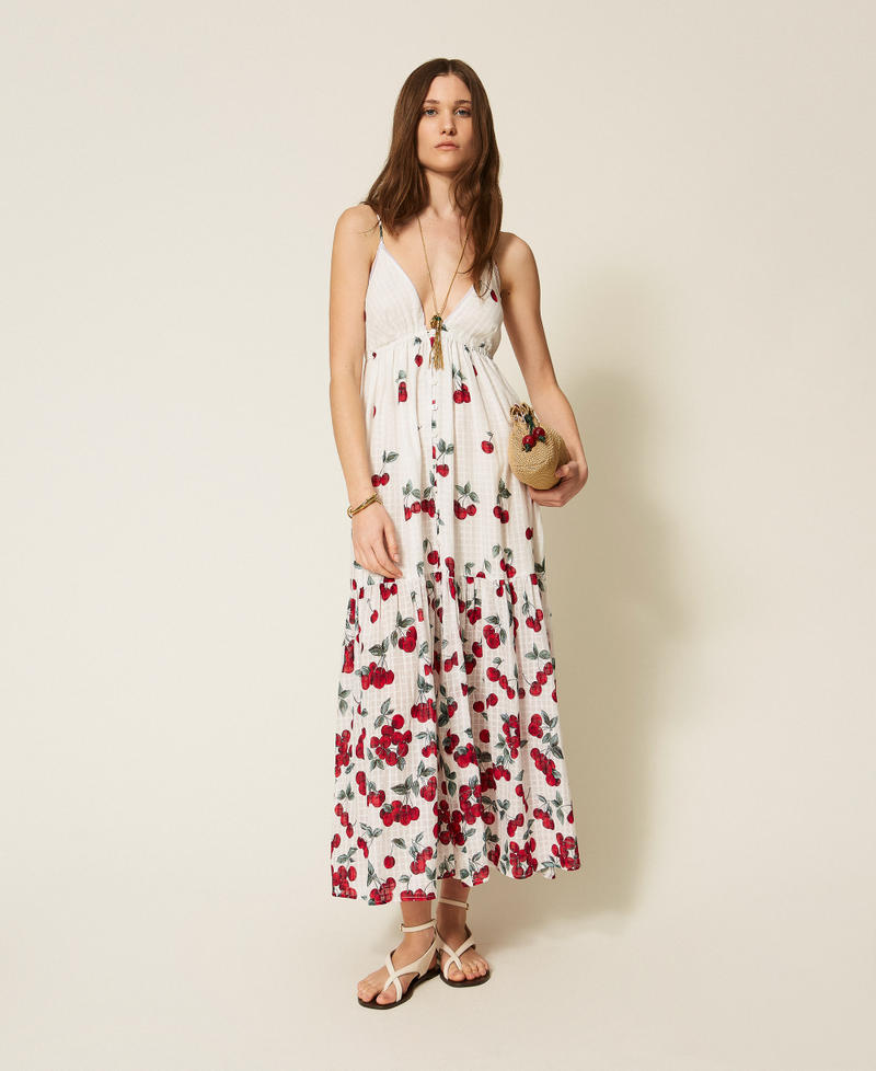 Long jacquard dress with print White/Red Cherries Degrad&egrave; Woman 261TT2600_13503_01
