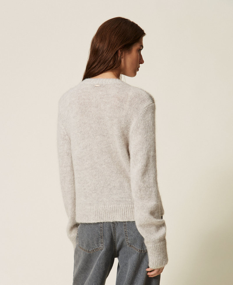 Jacquard diamond cardigan with sequins Light Grey Melange Woman 262TT3170_12837_03