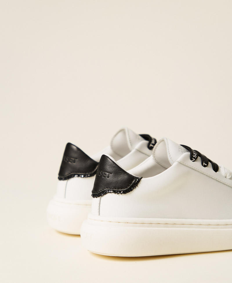 Baby-Sneaker aus Leder mit Logo Zweifarbig Off White / Schwarz M&auml;dchen 262GCB030_10973_03