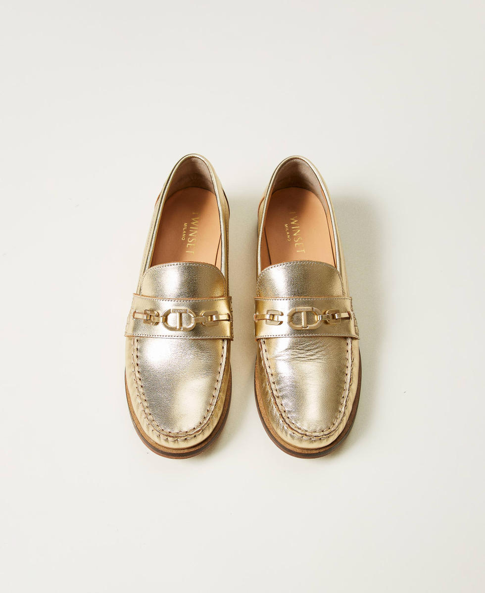 Mocassini in pelle con Oval T Oro Giallo Donna 251TCP130_10366_04