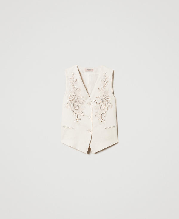Linen blend waistcoat with embroidery