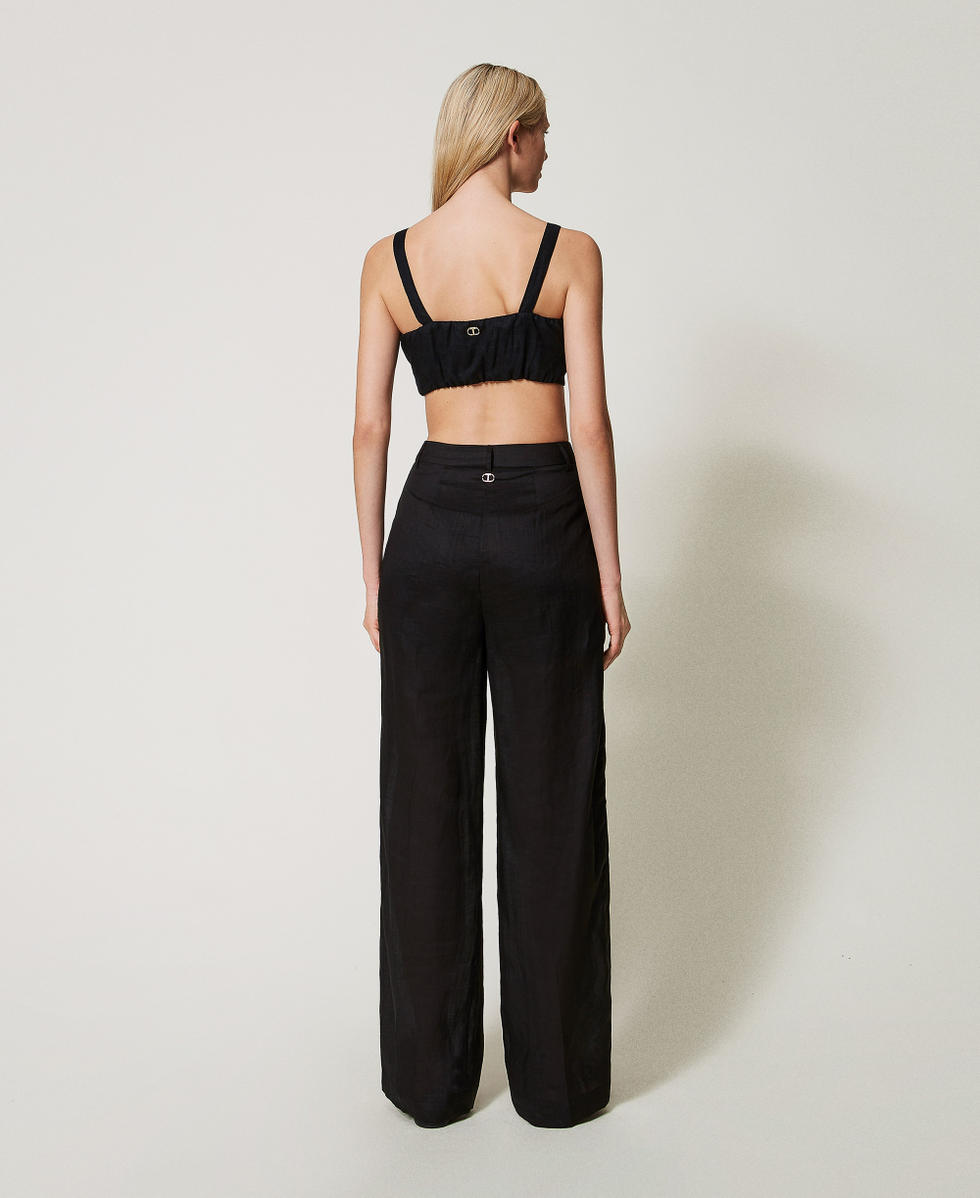 Pantalon en ramie avec plis Noir Femme 251TF2031_00006_03