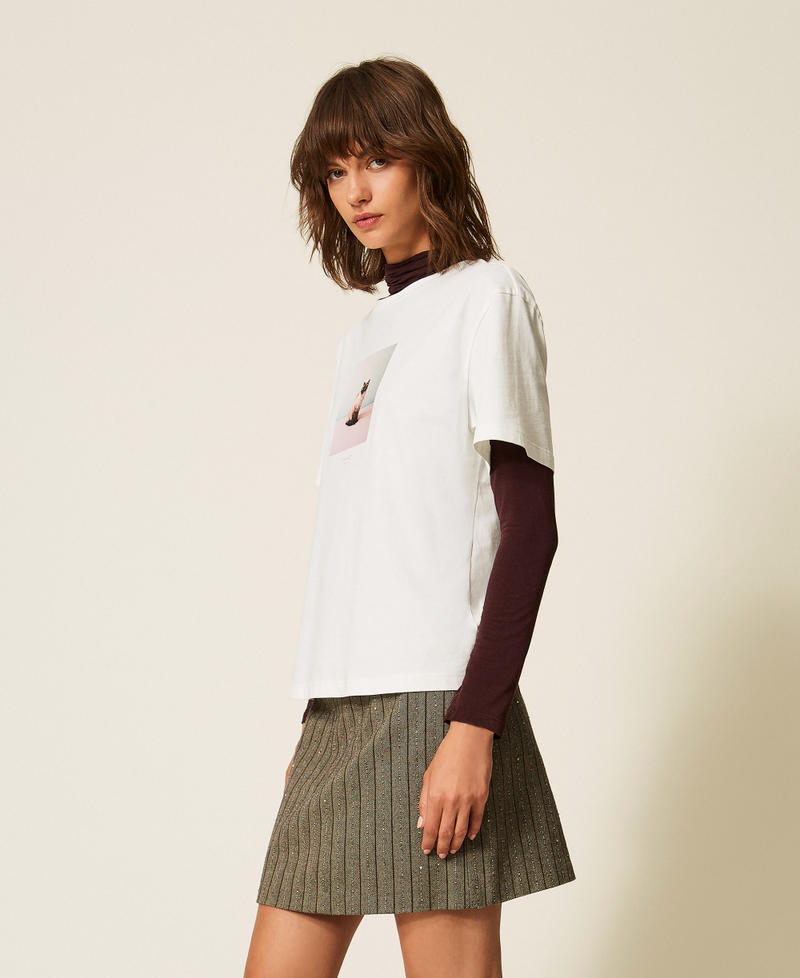 Regular crew neck T-shirt with print Cat/"Lucent White" Print Woman 262TF2090_14113_02