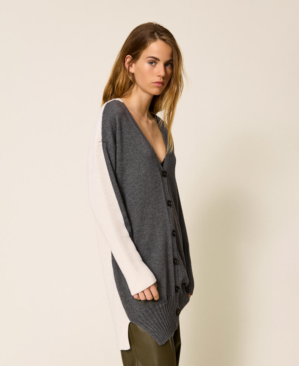 Long wool blend cardigan Two tone Dark Grey Melange/Snow White Woman 252TF3022_12997_02