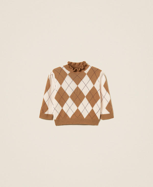 Diamond pattern jacquard wool blend jumper