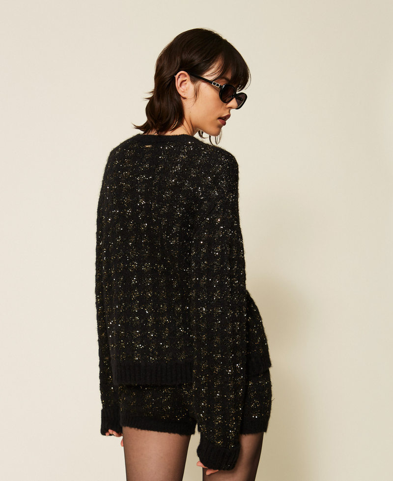 Jacquard knit cardigan with houndstooth pattern Black/Black-Gold Woman 262TP3360_13926_03