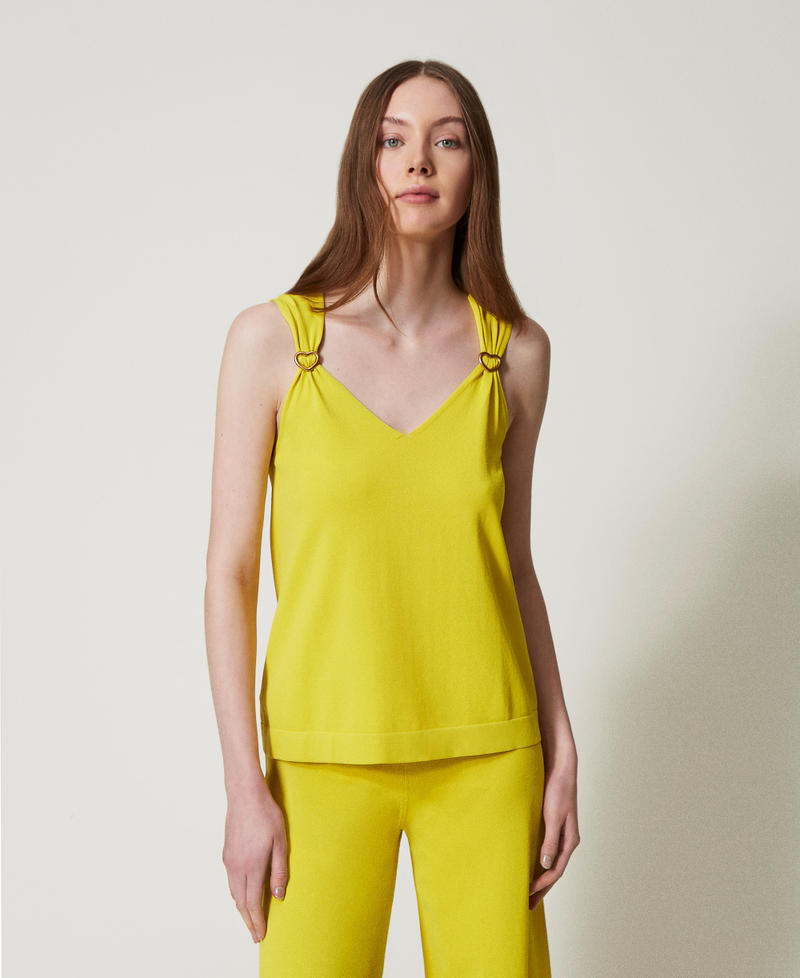  Knit top with heart sliders Limeade Yellow Woman 251LL3DAA_12113_01