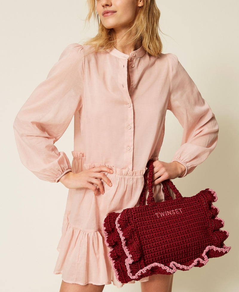 Crochet shoulder bag with flounces Indian Red/Cashmere Rose Woman 261TD8291_13496_T0