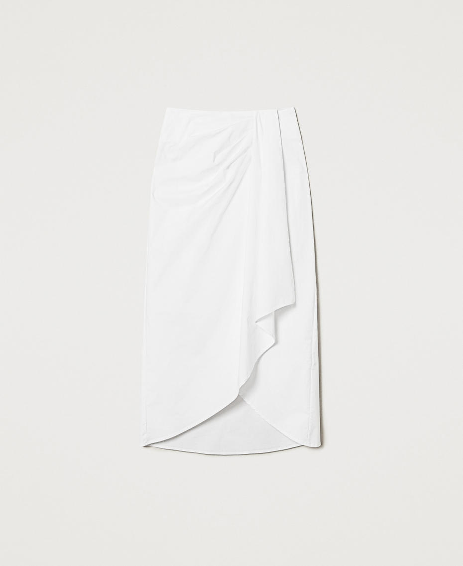 Long poplin skirt with draping White Woman 251TF2021_00001_S0