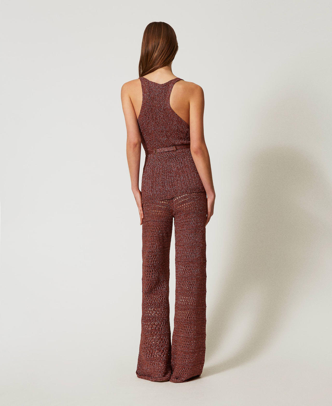 Lurex knit palazzo trousers Amber Brown Lurex Woman 251TT3196_12450_03