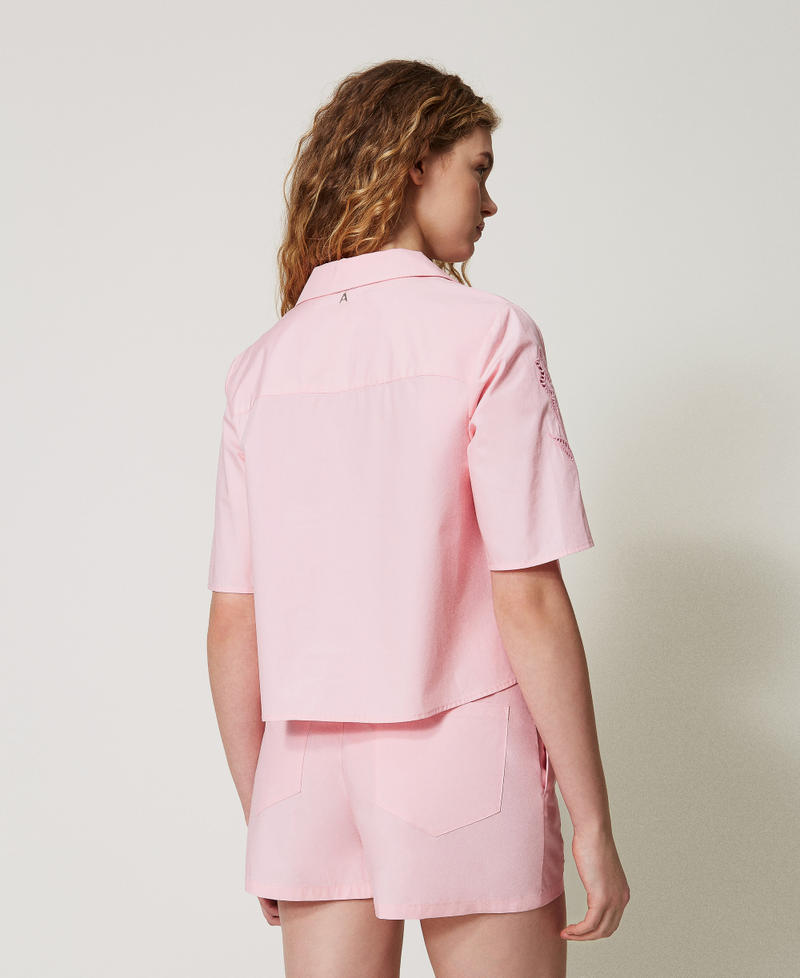 Poplin shorts with embroidery Woman, Pink | TWINSET Milano