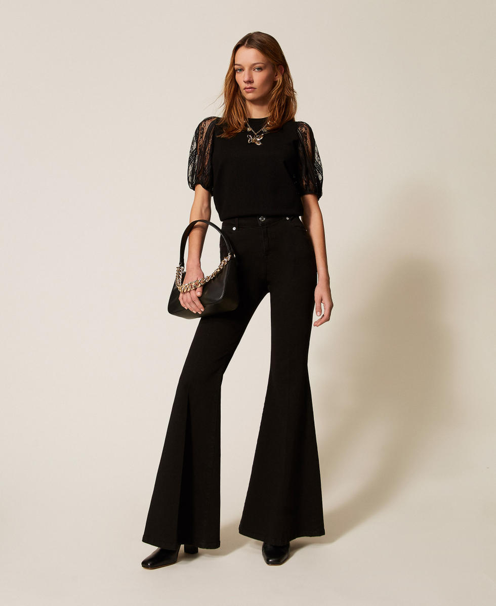 Pull avec manches courtes en dentelle Noir Femme 261TP3431_00006_T0