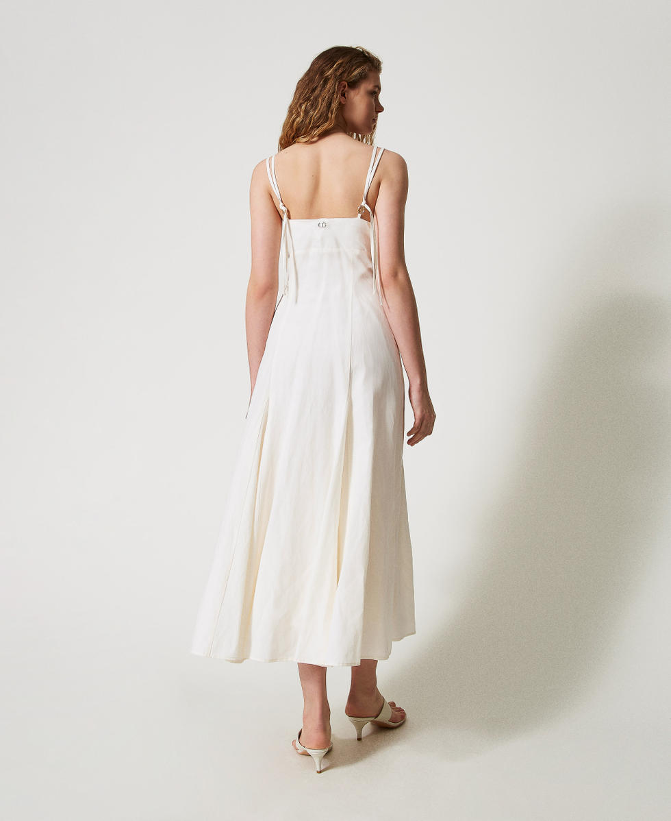 Maxikleid aus Leinenmischung mit Schn&uuml;rungen Wei&szlig; Schnee Frau 251TT2070_00282_03