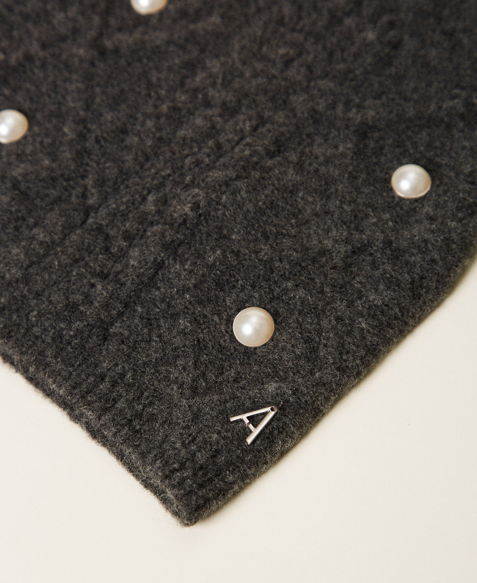 Berretto in maglia con perle e trecce Grigio M&eacute;lange Medio Donna 252AA4070_0082M_02