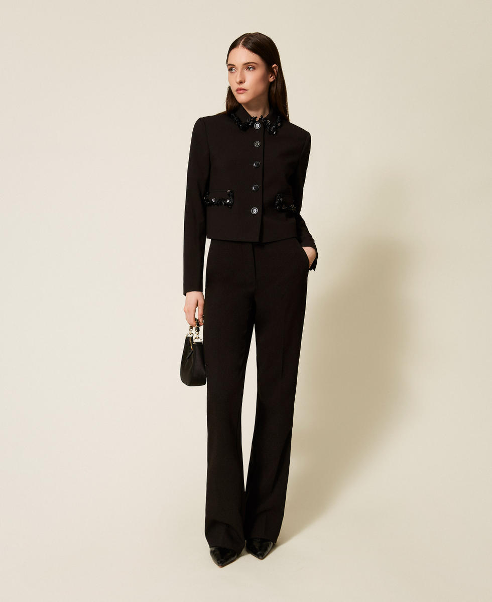 Cr&ecirc;pe jacket with embroidery Black Woman 252TT2230_00006_T0