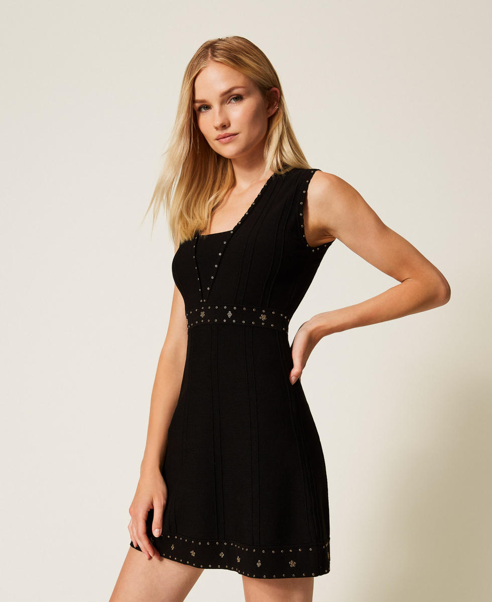 Robe courte en maille avec strass Noir Femme 252TP3272_00006_02