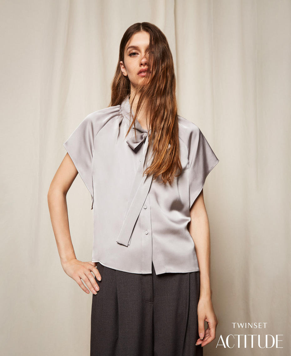 Satin shirt with bow Grey Ash Woman 252AP2417_12614_PA