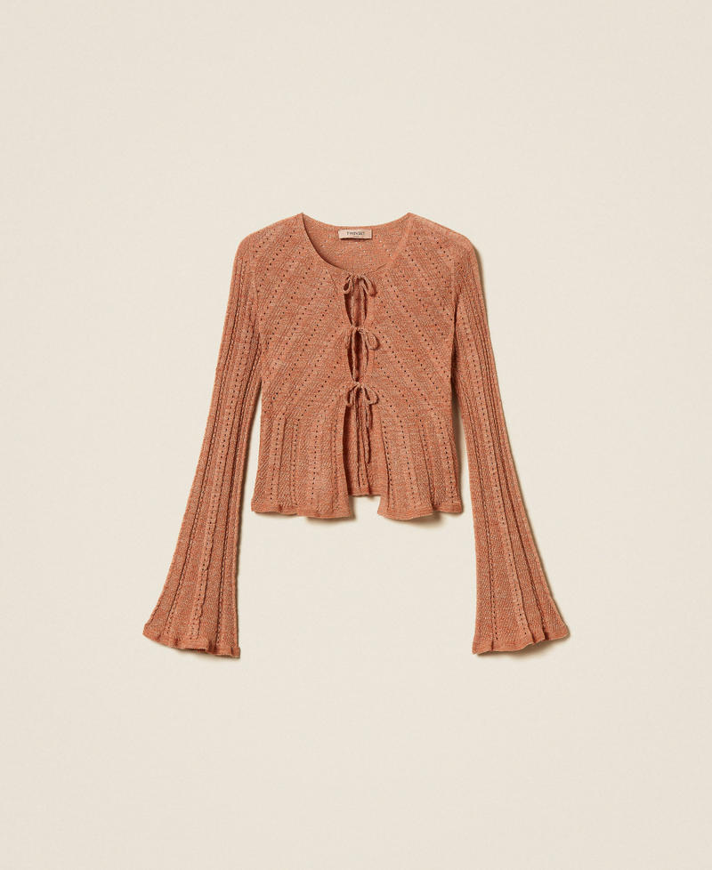 Cardigan aus Leinenstrick mit Lurex Salmon Rose Scuro Lurex Frau 261TT3214_13567_S0