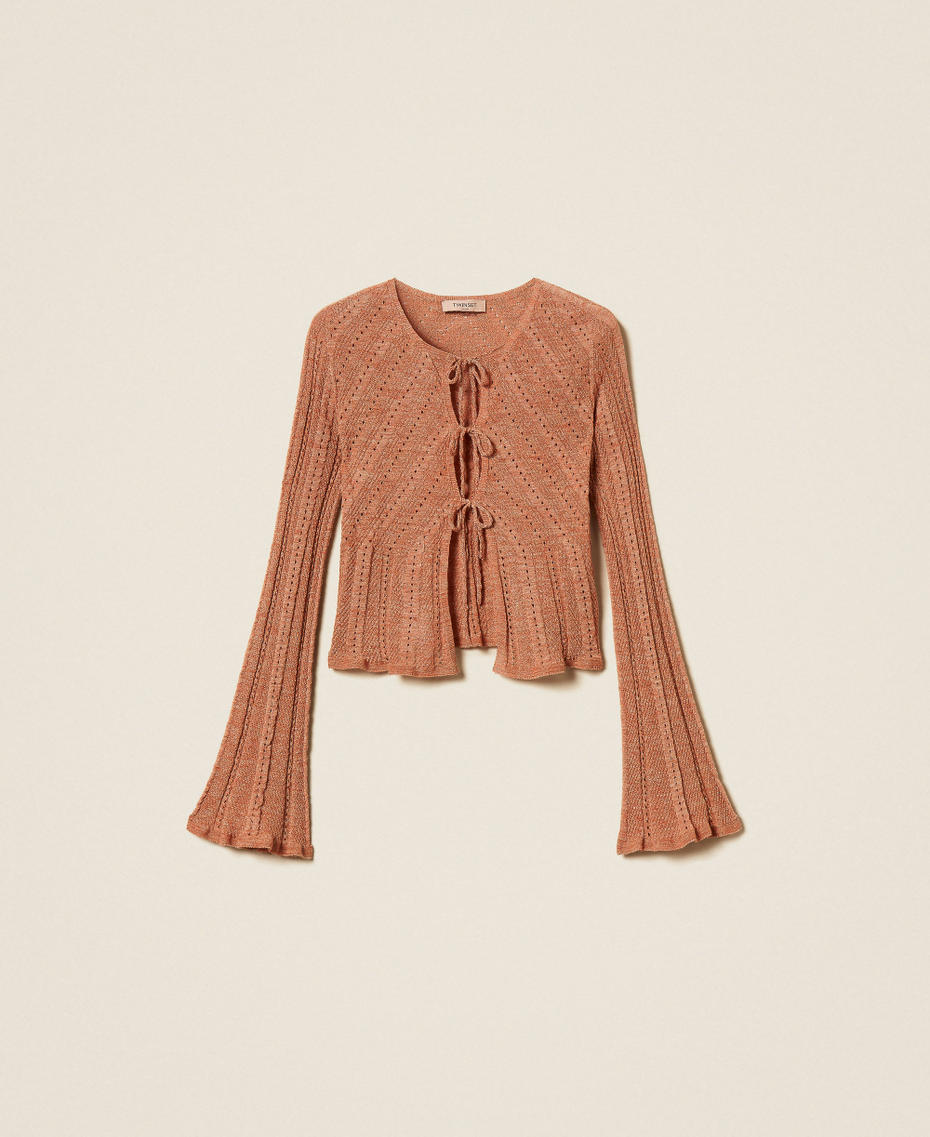 Cardigan aus Leinenstrick mit Lurex Salmon Rose Scuro Lurex Frau 261TT3214_13567_S0