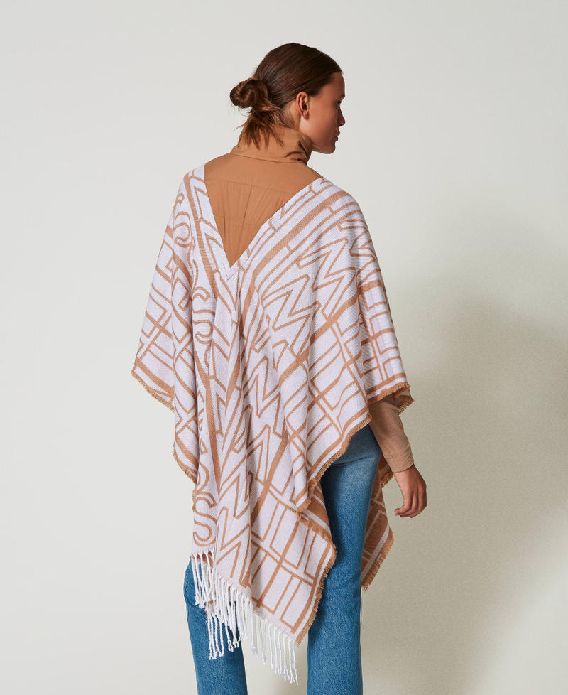 Jacquard poncho with logo Sandy Brown Woman 242TA4100_11754_03