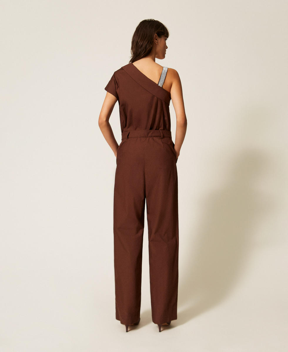 Recycled poplin one shoulder jumpsuit Chocolate Lab Woman 261AP2087_10780_02