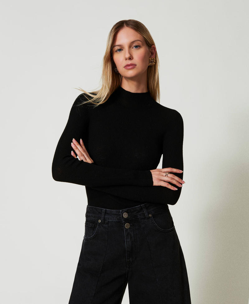 Turtleneck seamless wool jumper Black Woman 242TT3550_00006_01