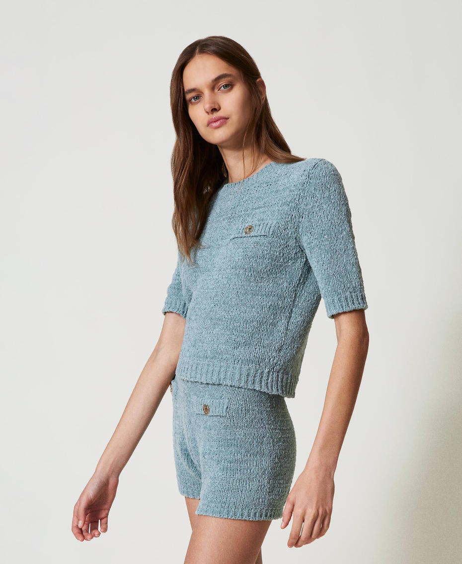 Cropped-Pullover mit &bdquo;Oval T&ldquo;-Knopf "Zuckerpapier"-Grau Frau 251TP3440_00485_02