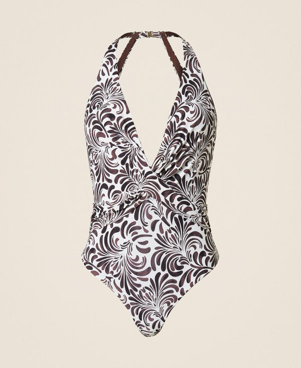 Botanical print one-piece swimsuit