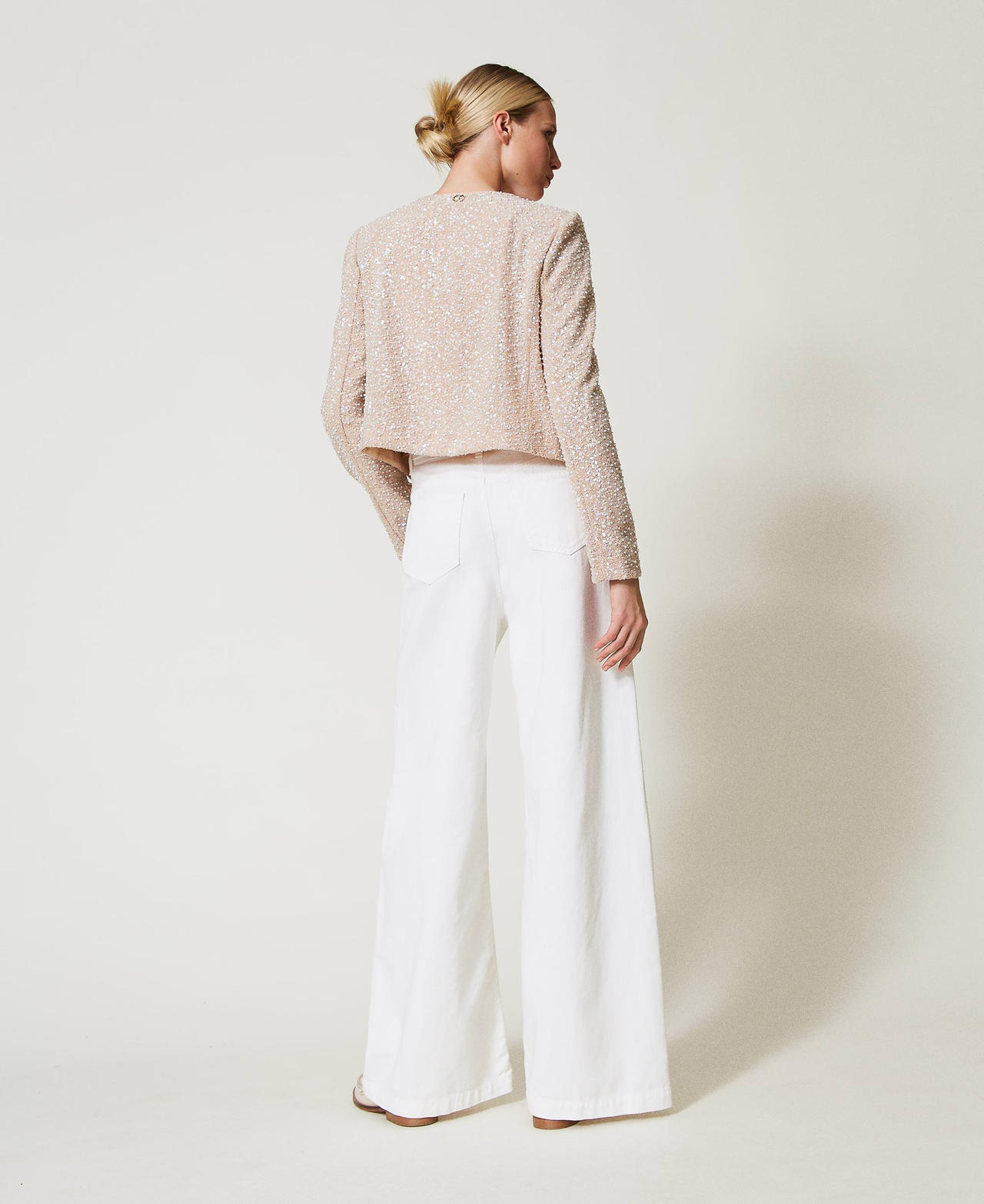 Pantaloni wide leg in white bull Bianco Neve Donna 251TP2591_00282_03