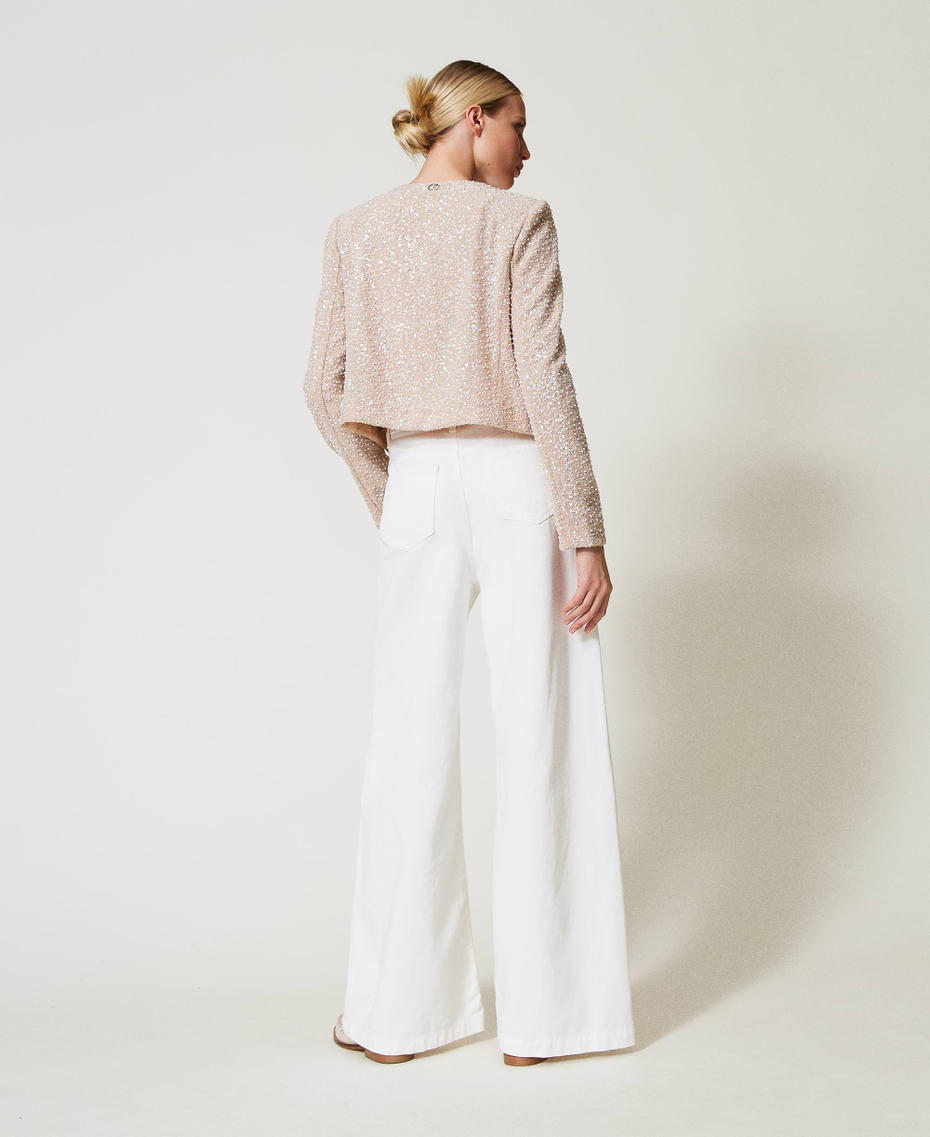 Wide leg white bull denim trousers White Snow Woman 251TP2591_00282_03