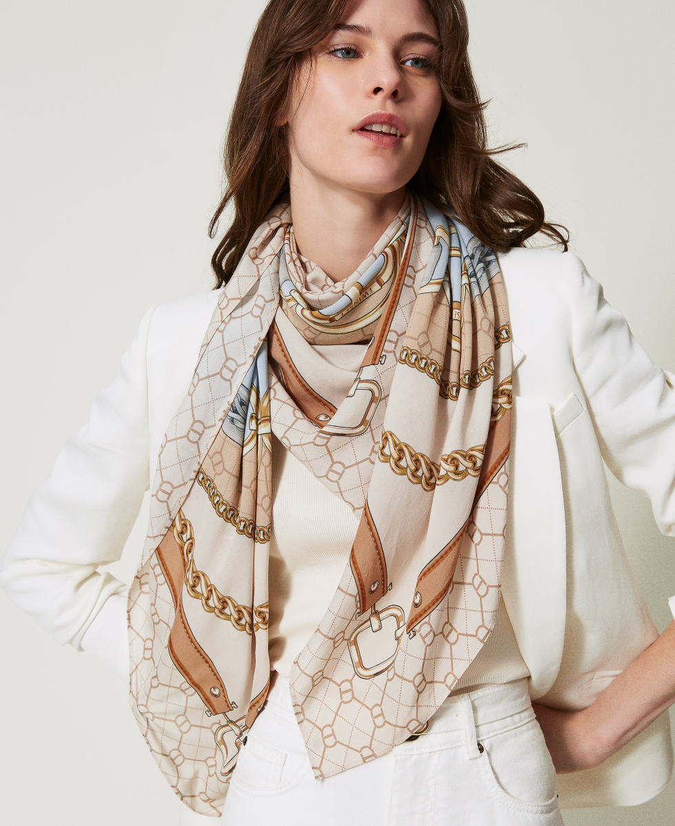 Printed kefiah with Oval T Water Green Oval T Print Woman 251TO5230_12412_T0