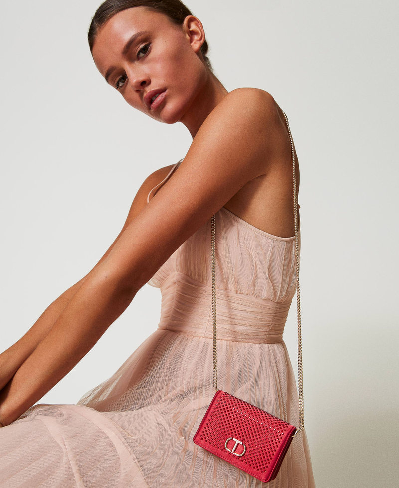 Mini borsa a tracolla in raso con strass Rosso Veneziano Donna 242TL8033_00740_S0