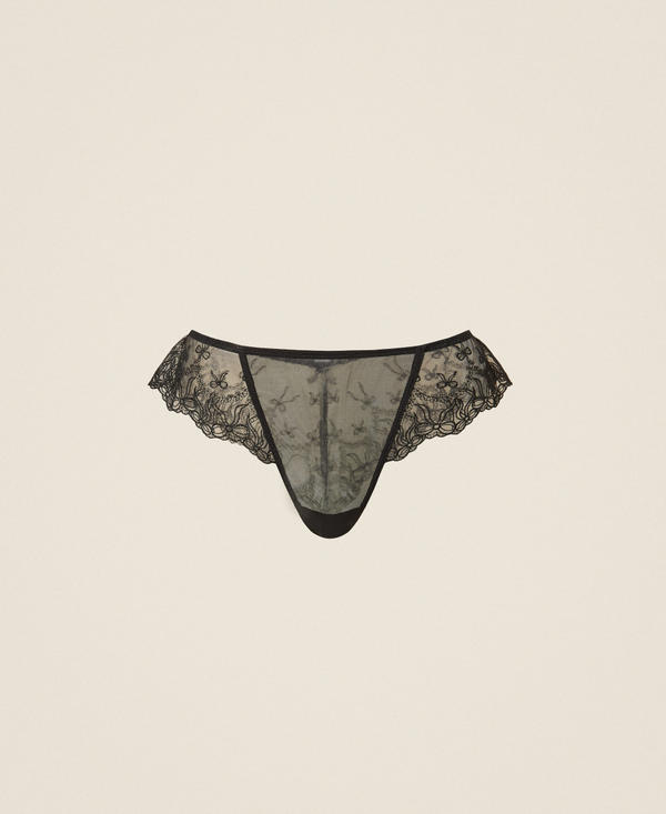 Embroidered tulle Brazilian briefs with bows