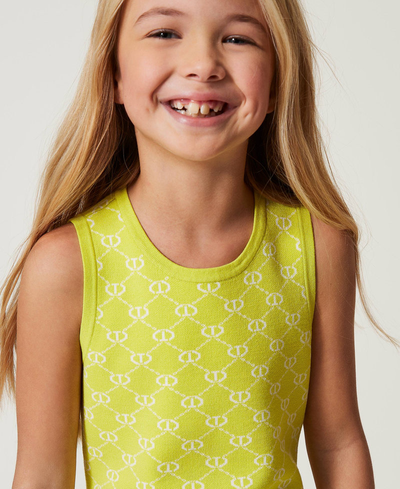 Short knit dress with jacquard Oval T Two-tone Yellow Plum/Ice Girl 251GJ3QX2_12190_04