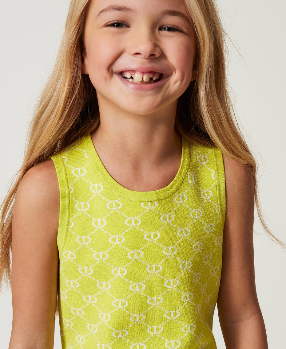 Short knit dress with jacquard Oval T Two-tone Yellow Plum/Ice Girl 251GJ3QX2_12190_04