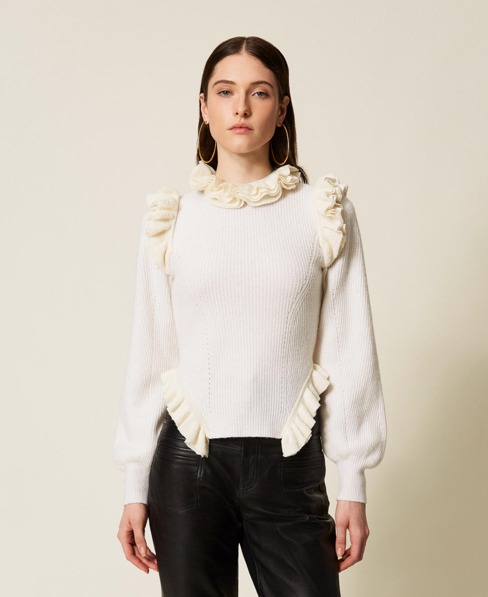 Maglia fitted in misto lana con volant