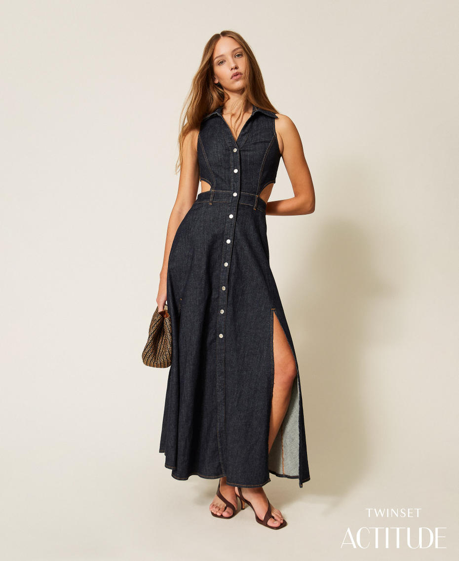 Langes Kleid aus Jeans mit Cut-out Rinse-Denim Frau 261AP2363_06295_PA